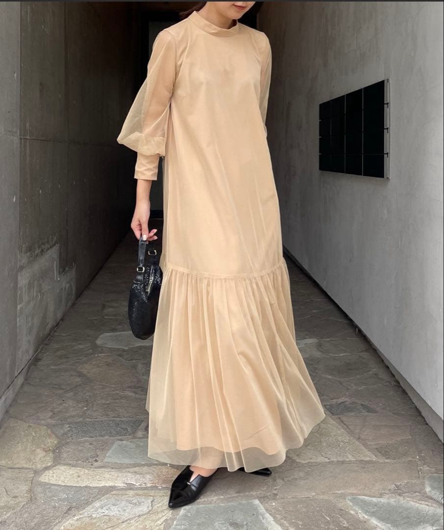 【オケージョン】CAPRICIEUX LE'MAGEチュールハイネックワンピース