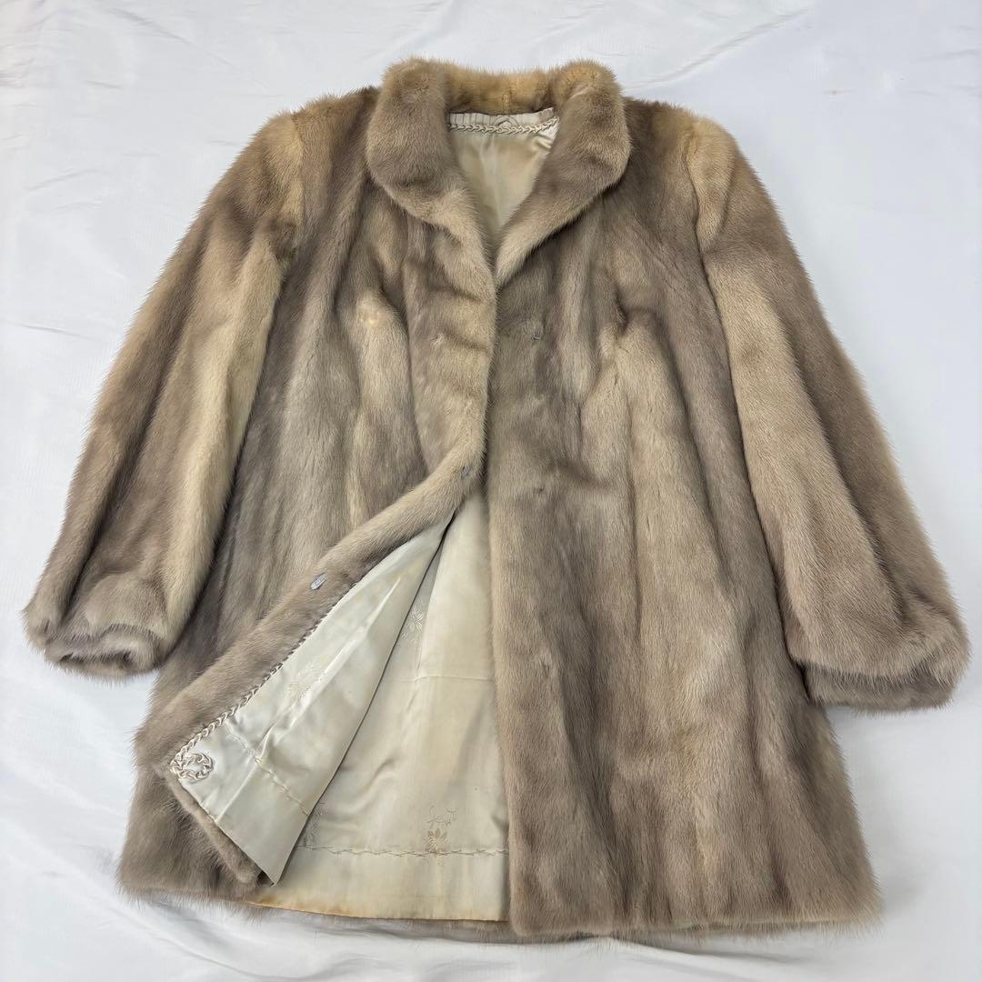 毛皮 ファーコート ミンク ブラウン ミドル丈 本革 大きいサイズ