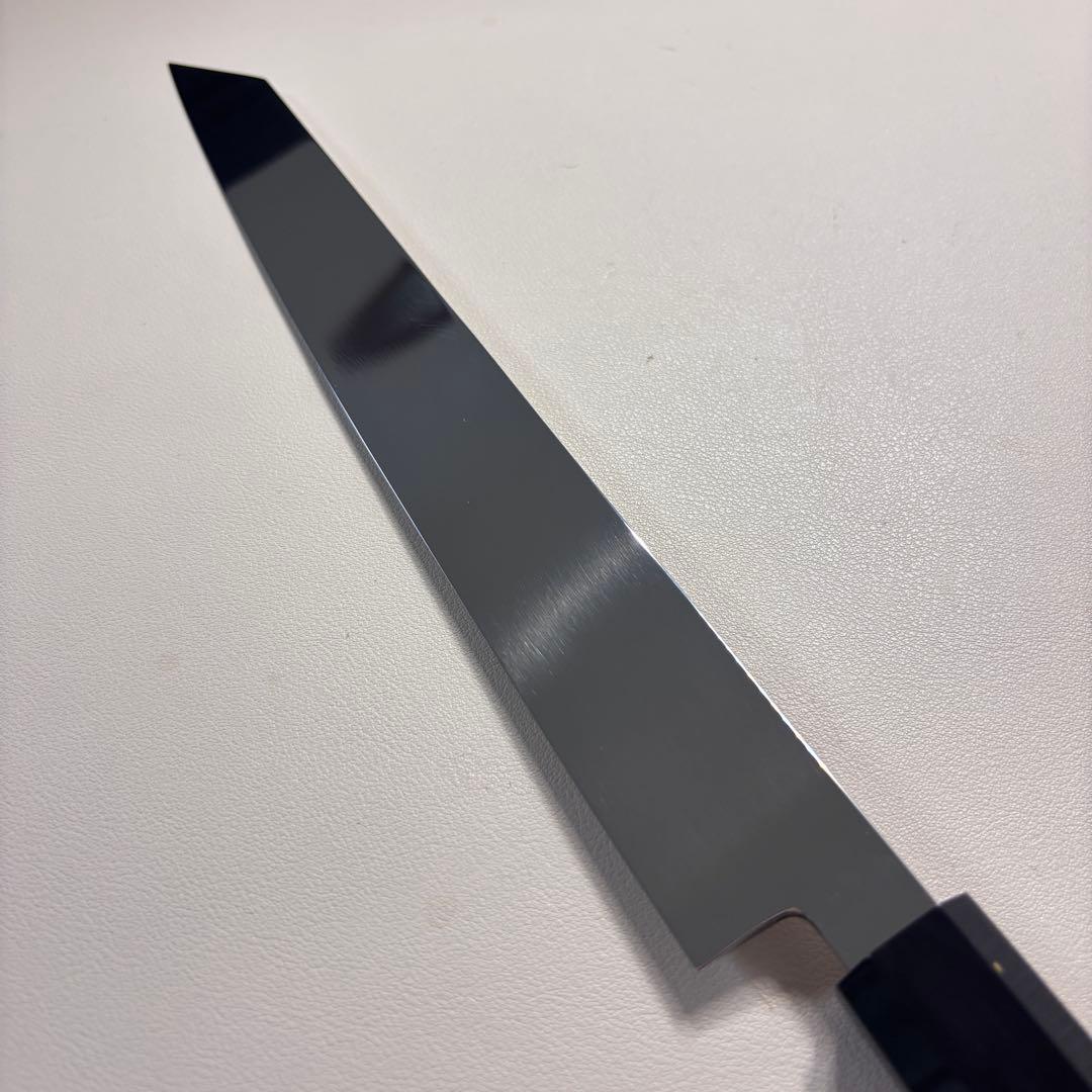 270mm 切付柳刃包丁 鏡面　黒檀黒水牛八角柄 刺身包丁 【全鋼】鞘付き