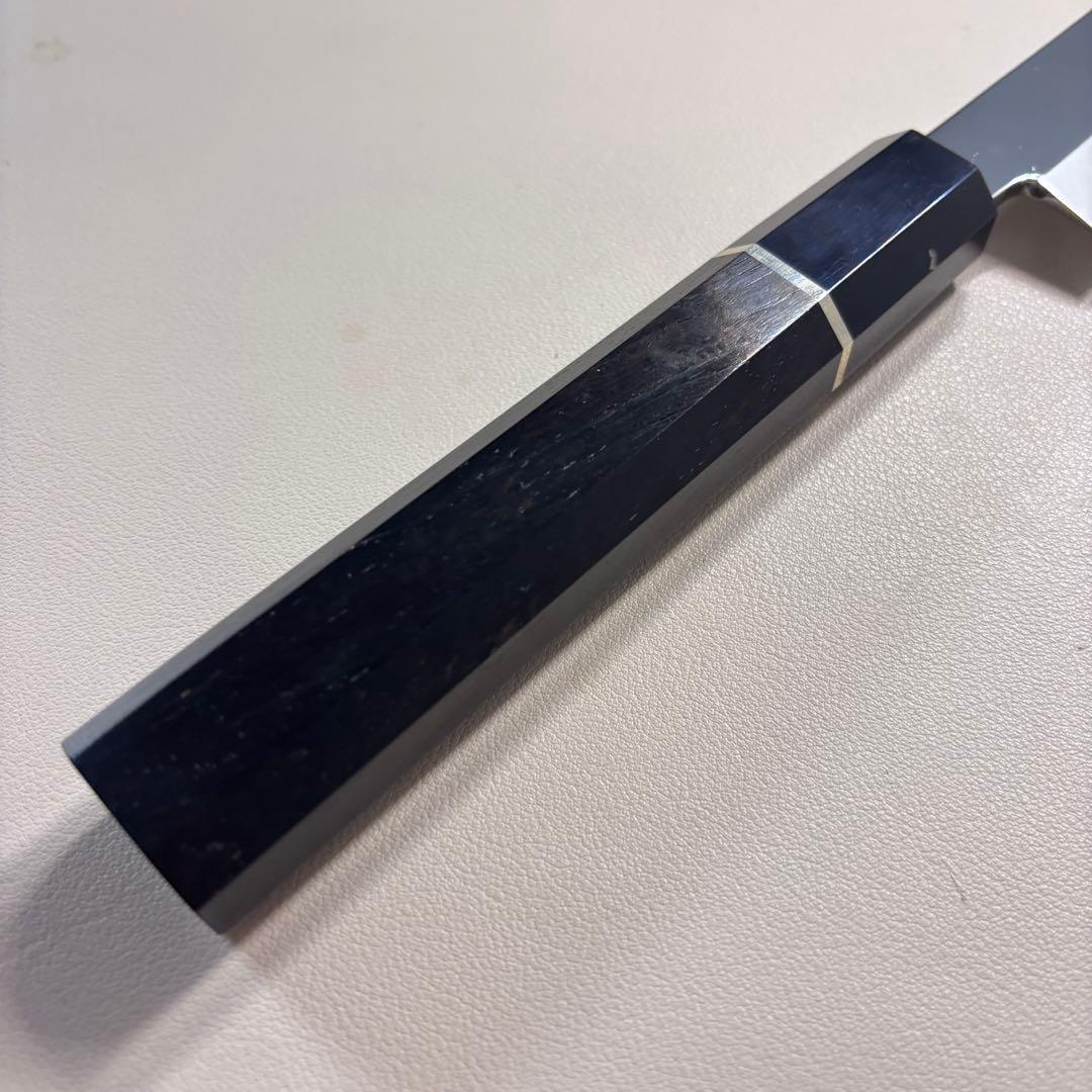 270mm 切付柳刃包丁 鏡面　黒檀黒水牛八角柄 刺身包丁 【全鋼】鞘付き