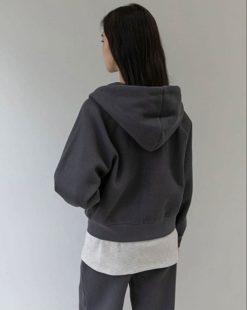 【 OHOTORO】Nap Waffle Zipper Hoodie チャコール