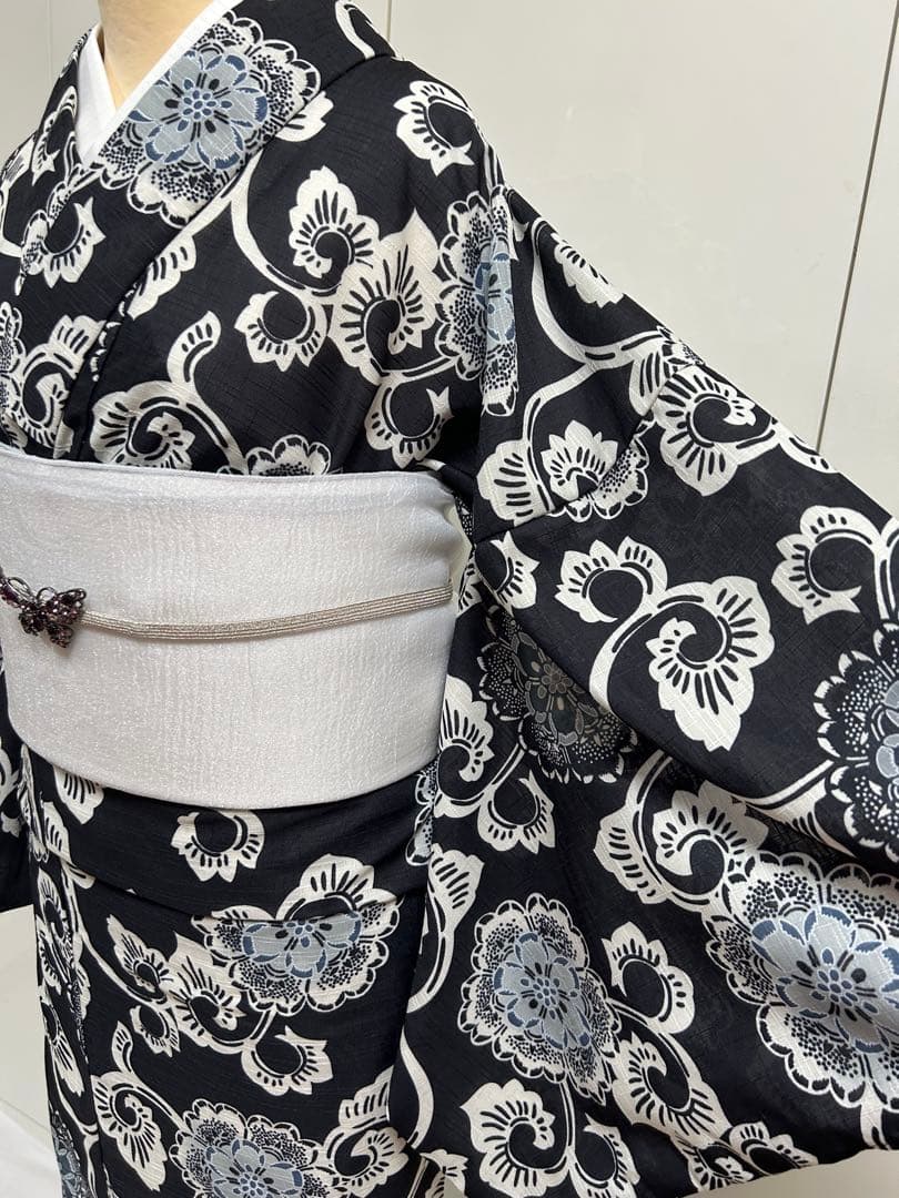 黒地の浴衣 L ゆかた ユカタ 自宅で洗えるゆかた ブラック 浴衣単品販売