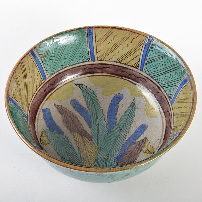 九谷焼　古九谷　青手九谷　草文　菓子鉢　時代箱付　V　R7129