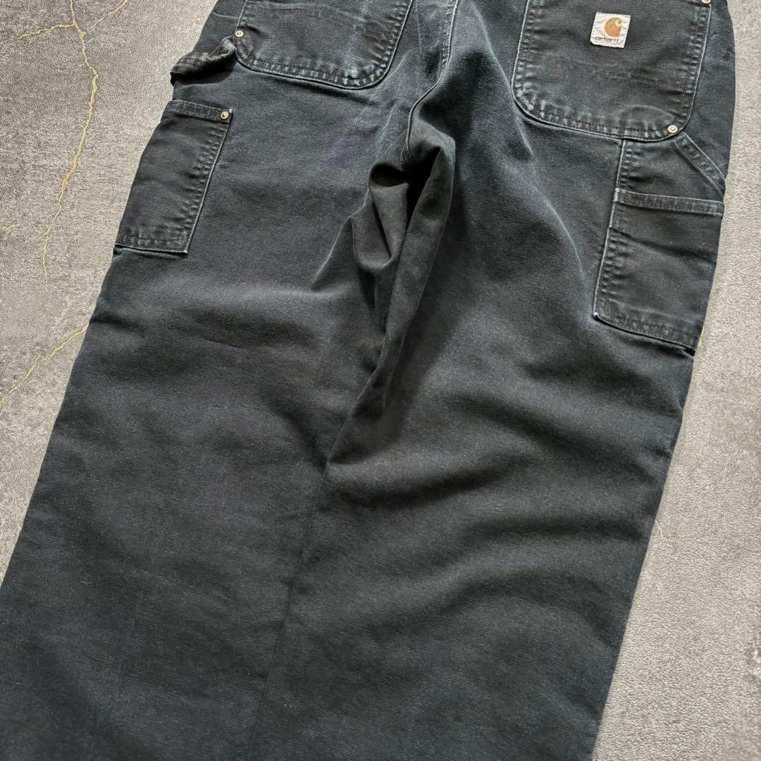 美品USA製カーハートダブルニーダックパンツブラック黒W35L31古着ワーク