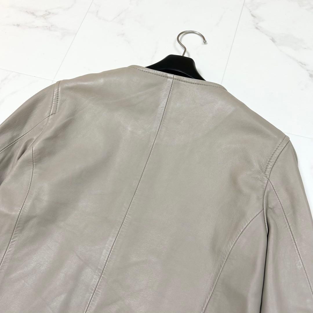 美品 ビームス ラムレザー 羊革 ノーカラー ライダースジャケット ベージュ 1