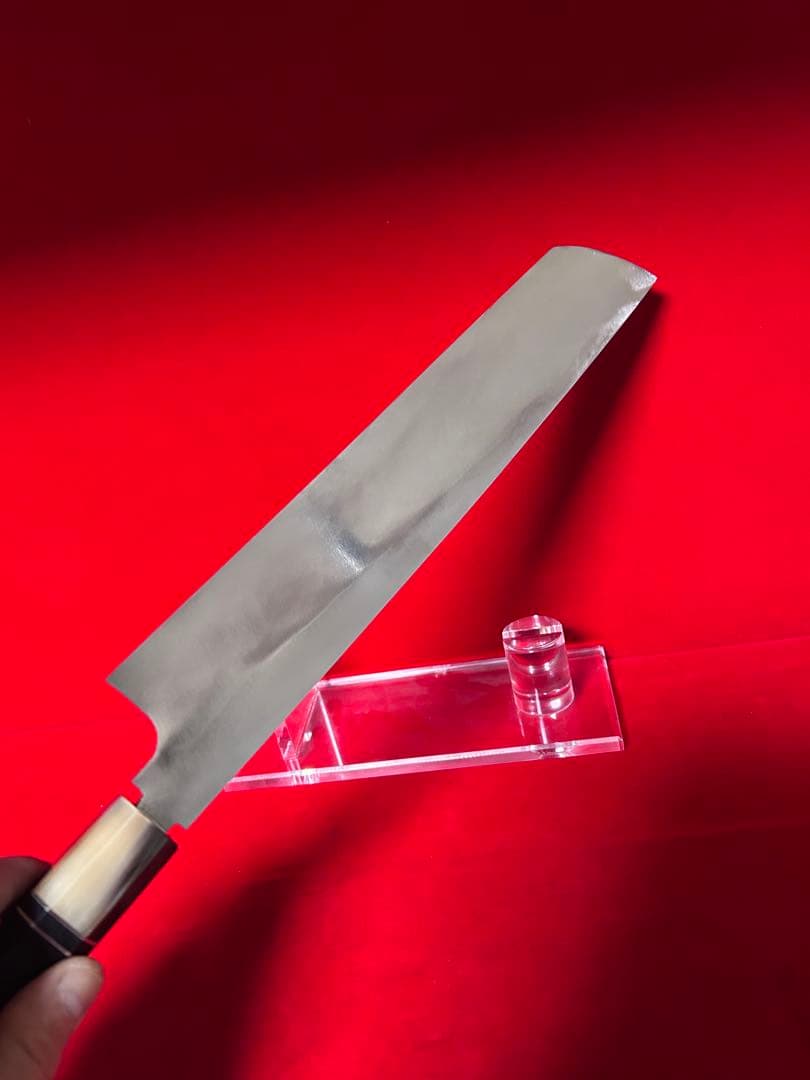 01566 包丁　保勝　ハモ切　片刃　津軽打刃物　墨流し　地肌綺麗　箱付　未使用