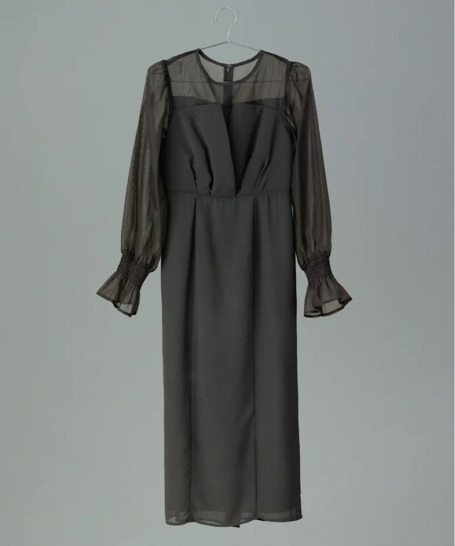niana ビスチェ風ボリュームスリーブシフォンドレス チャコール Mサイズ