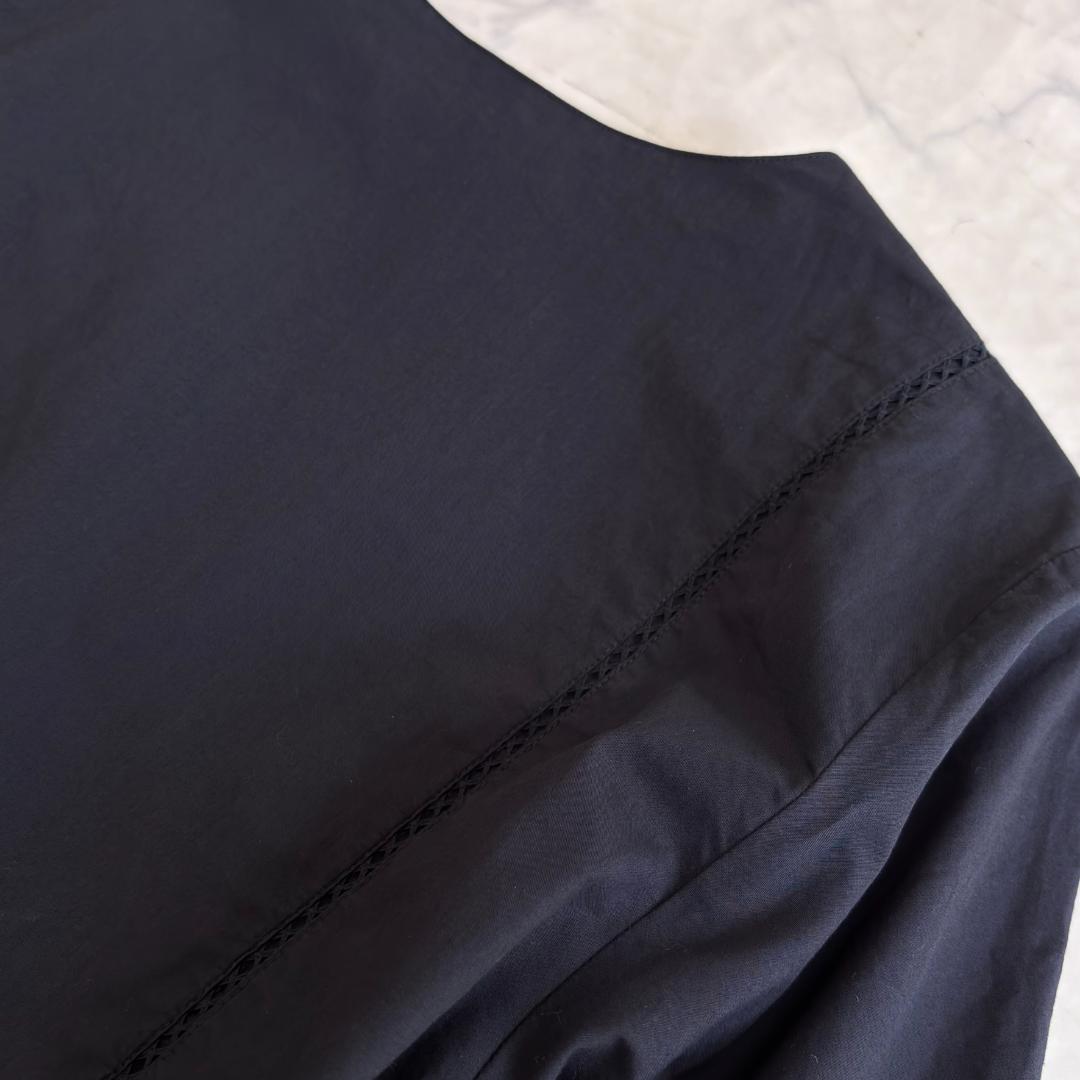 ヌキテパ エンブロイダリー カットワーク カシュクール ワンピース 紺 ub4