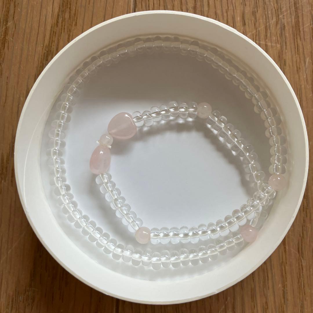 安田念珠【一品(ひとしな)】108ブレスレット　水晶✖️ 紅石英