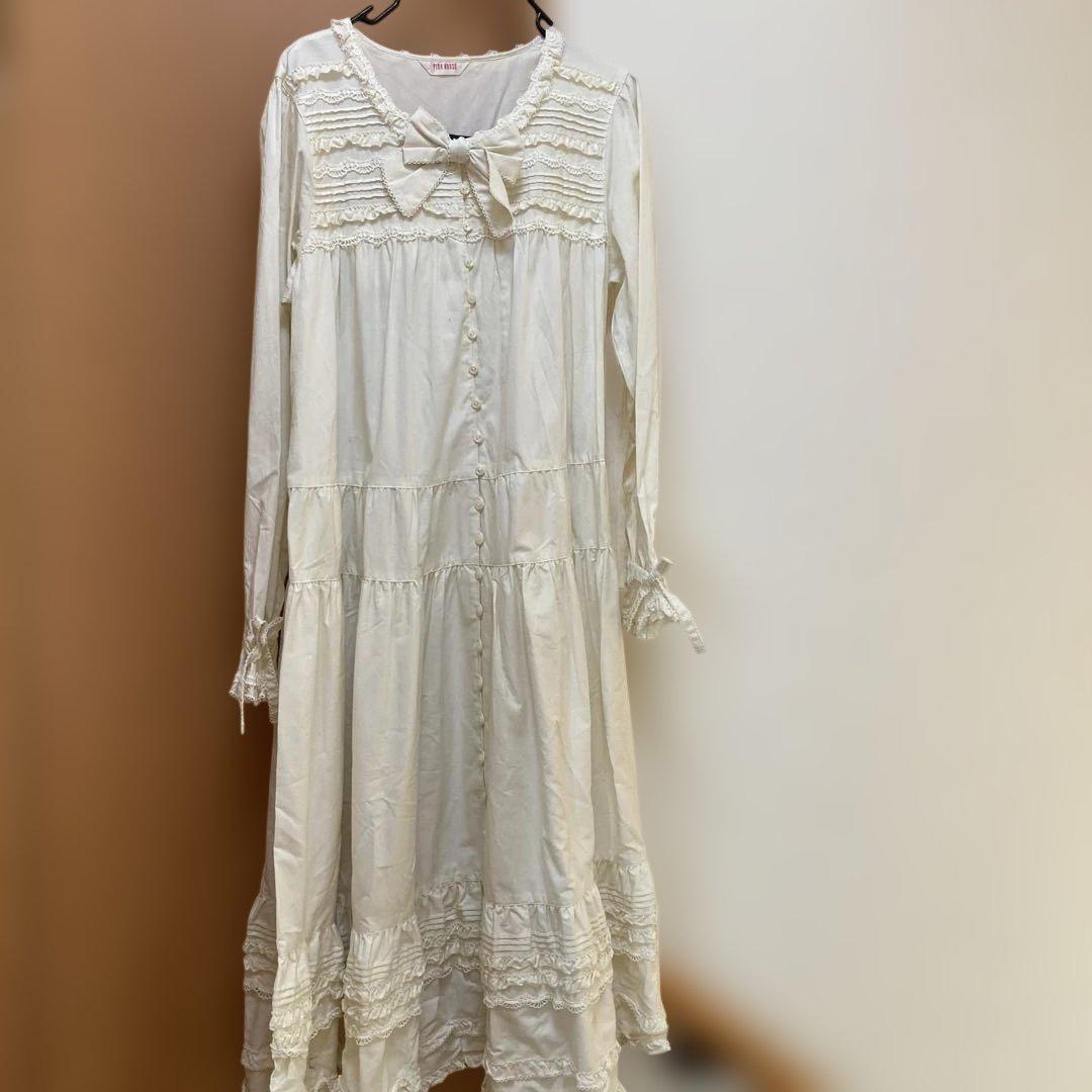 クララPINKHOUSEフリルリボン付きホワイトロングワンピース