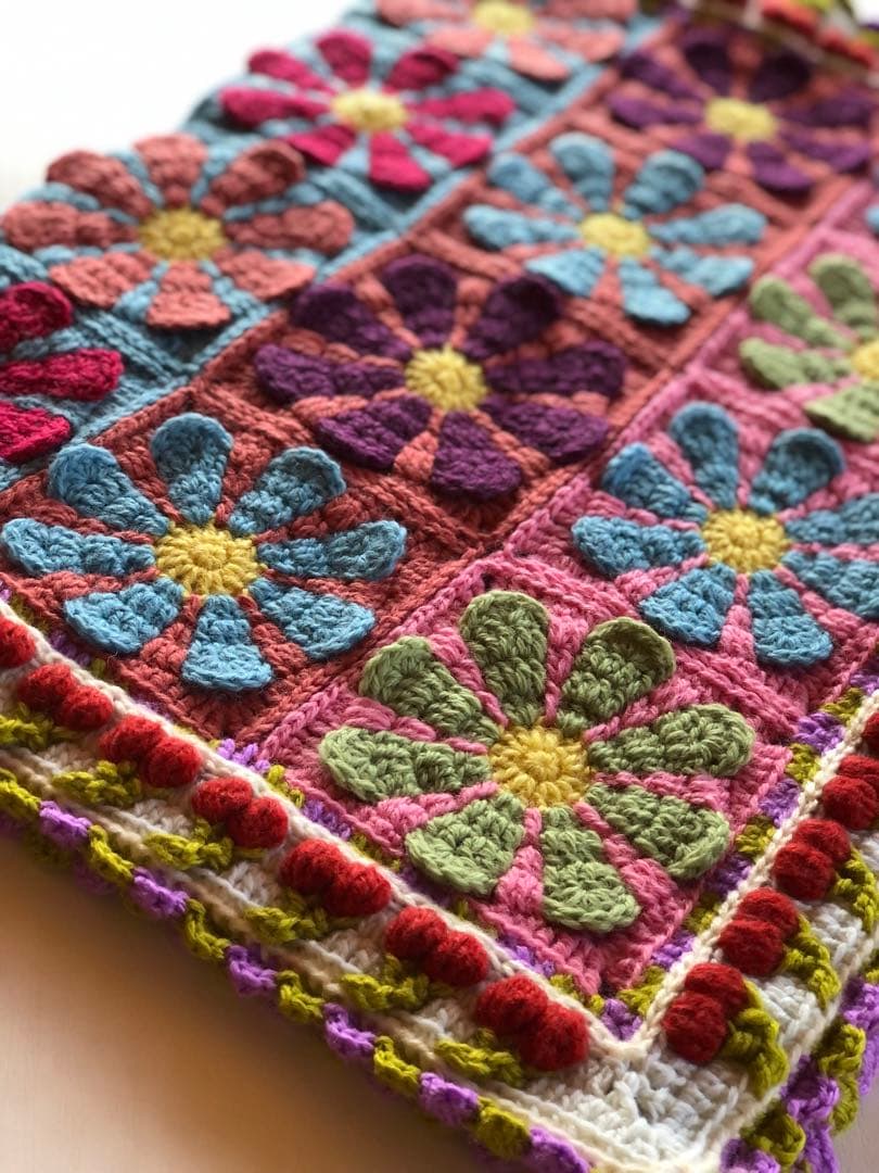 花柄かぎ針編みインテリア 編み物ブランケット