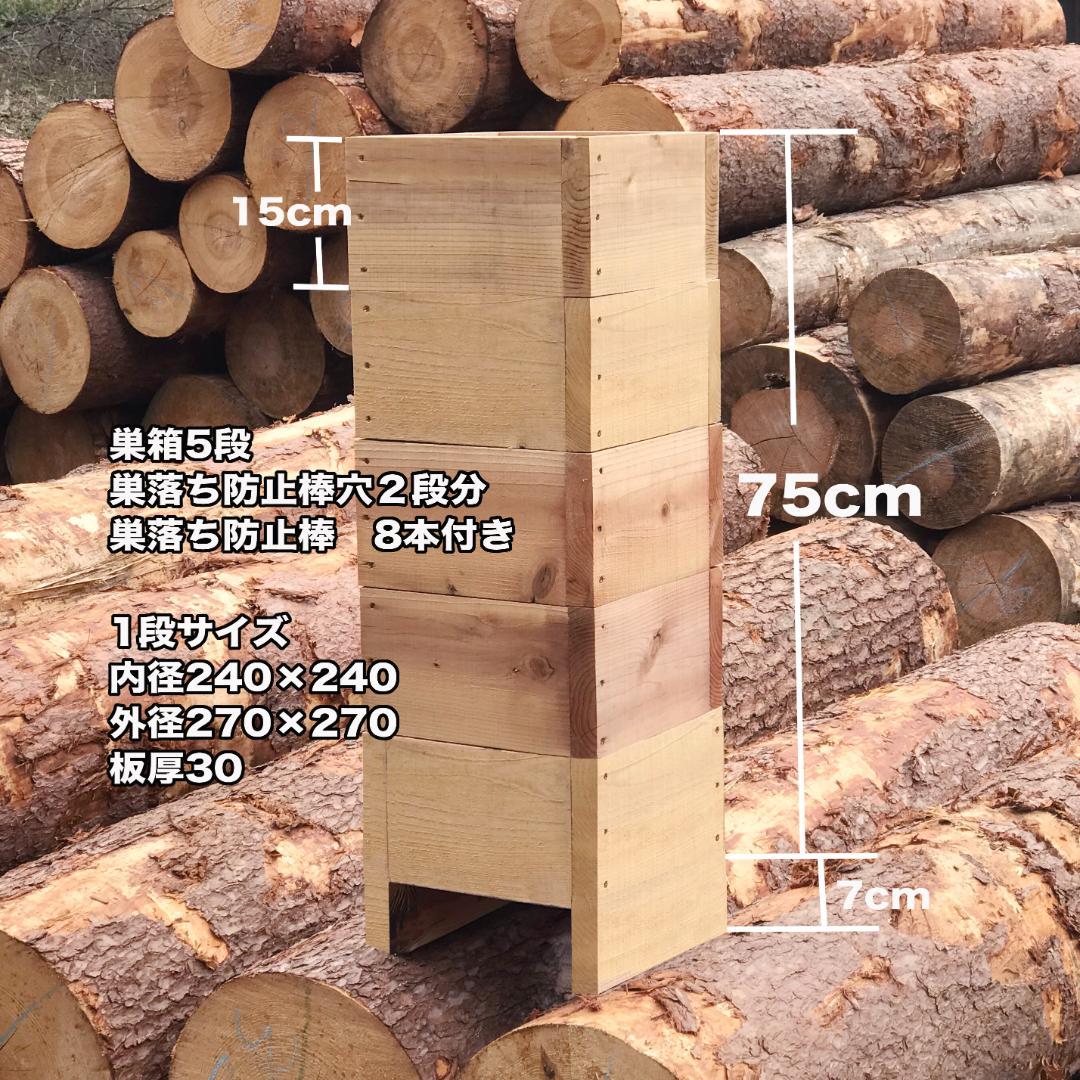 日本みつばち巣箱　底板2タイプ（夏冬交換）5段重箱　巣落ち、スムシ、暑さ対策、