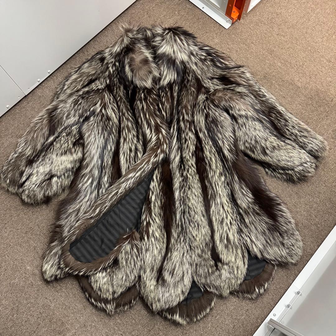 超高級 リアルファー シルバーフォックス ロングコート ファーコート 毛皮