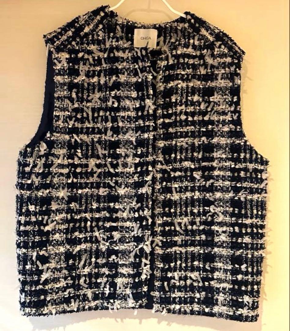 OHGA ツイードベスト　ネイビー　ジレTWEED VEST