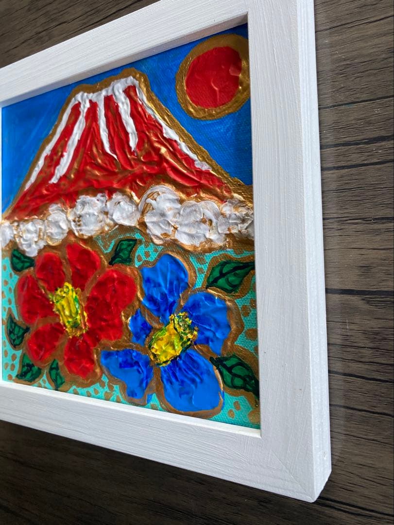 ギズモ☆　抽象画　「秋の日」「つばきの頃の赤富士」「わかる猫」額付き