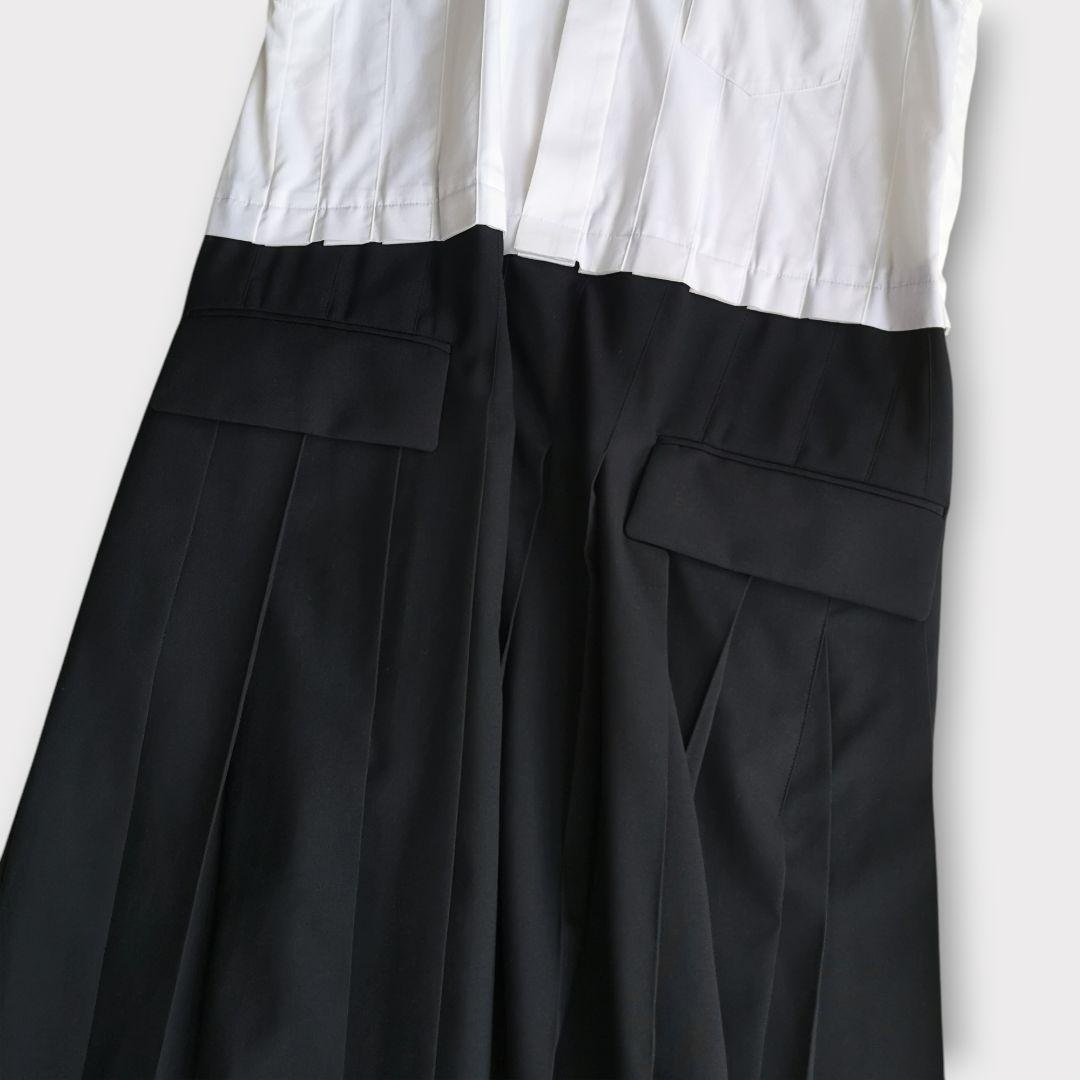 美品 sacai スーチング ミディドレス プリーツ 異素材 Ｓ