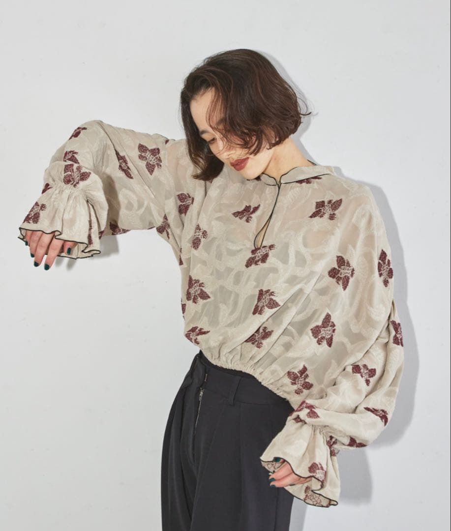 TODAYFULジャガードギャザーシャツ