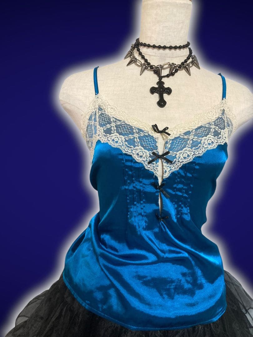 y2kサテン姫ギャルレースリボンゴシックキャミフェアリーグランジ古着屋ロック古着