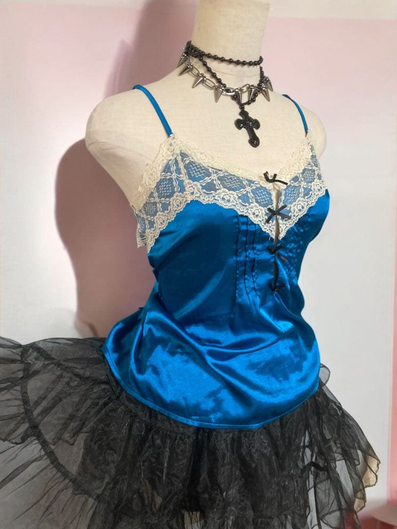 y2kサテン姫ギャルレースリボンゴシックキャミフェアリーグランジ古着屋ロック古着