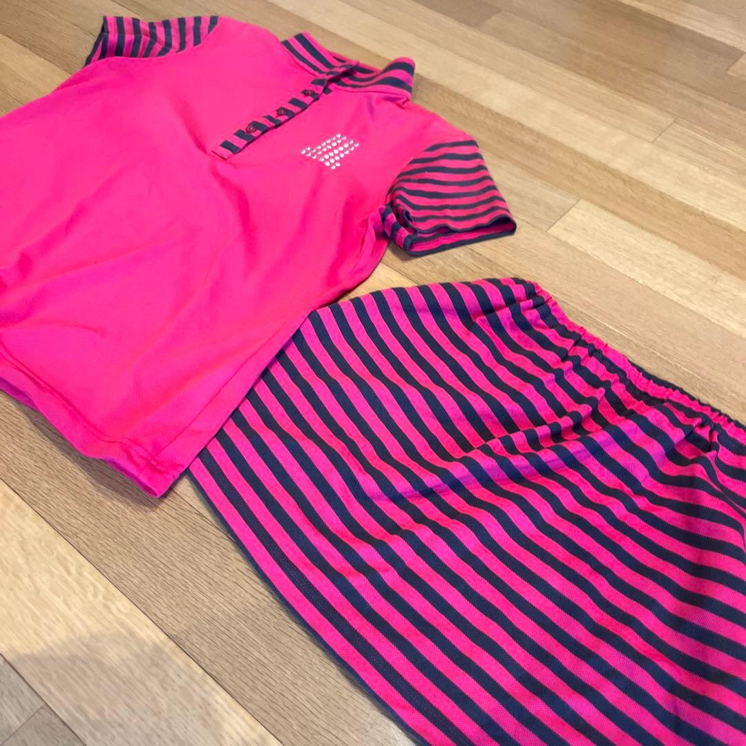 ランバン　スポール　ピンクストライプ ポロシャツとスカートセット　LANVAN