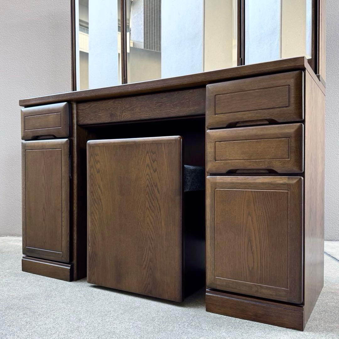 美品✴︎カリモク ドレッサー 3面鏡 化粧台 鏡台 ライト付 スツール付