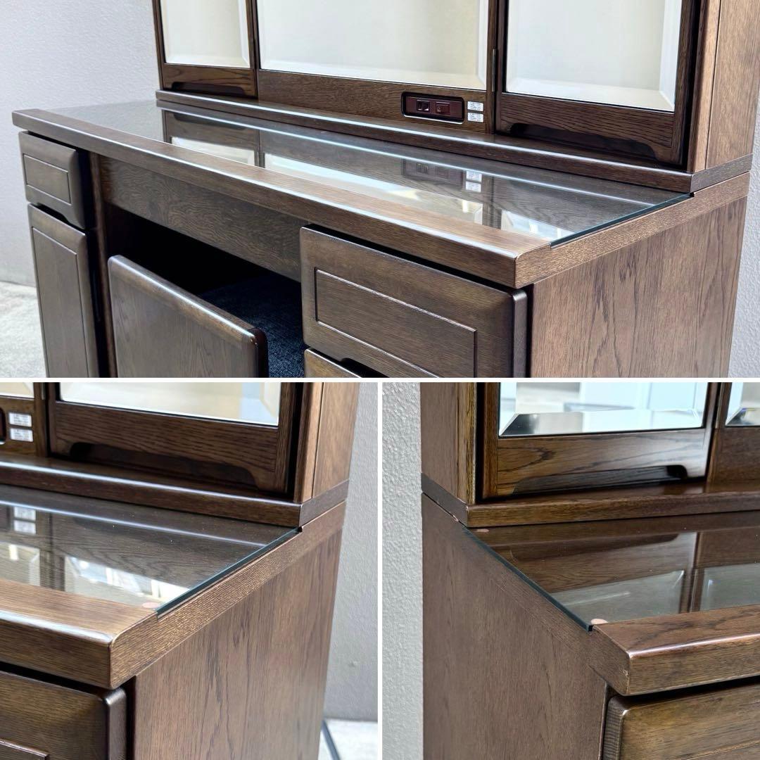 美品✴︎カリモク ドレッサー 3面鏡 化粧台 鏡台 ライト付 スツール付