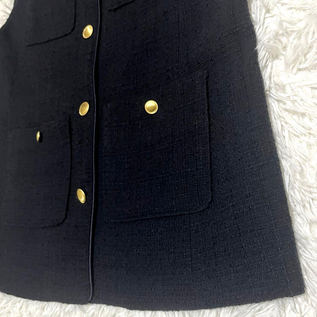 グリーンレーベルリラクシング ツイードフリンジポケットベスト 金ボタン ネイビー