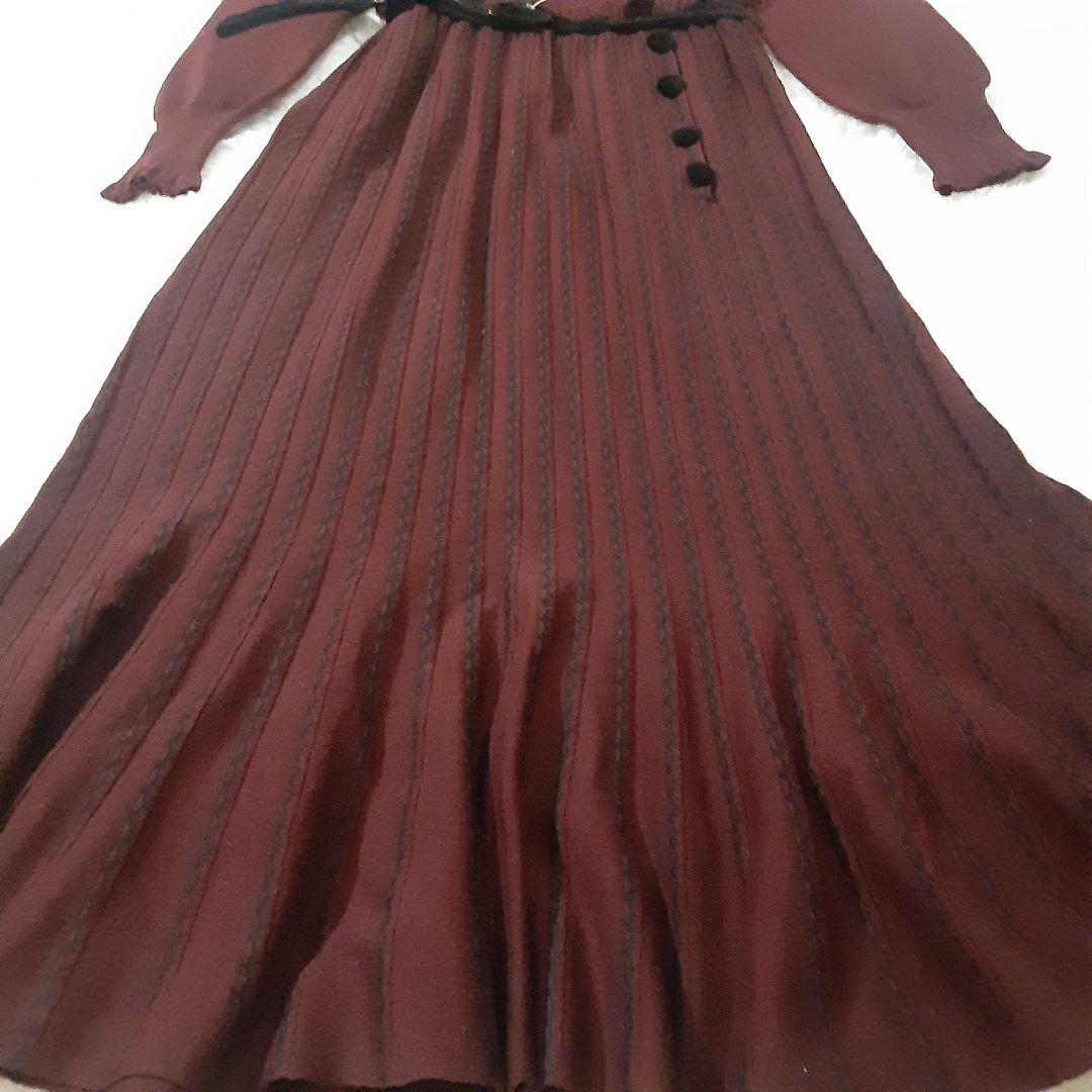 グレースコンチネンタル　マーメイドニットロングワンピース　バーガンディ×黒　美品