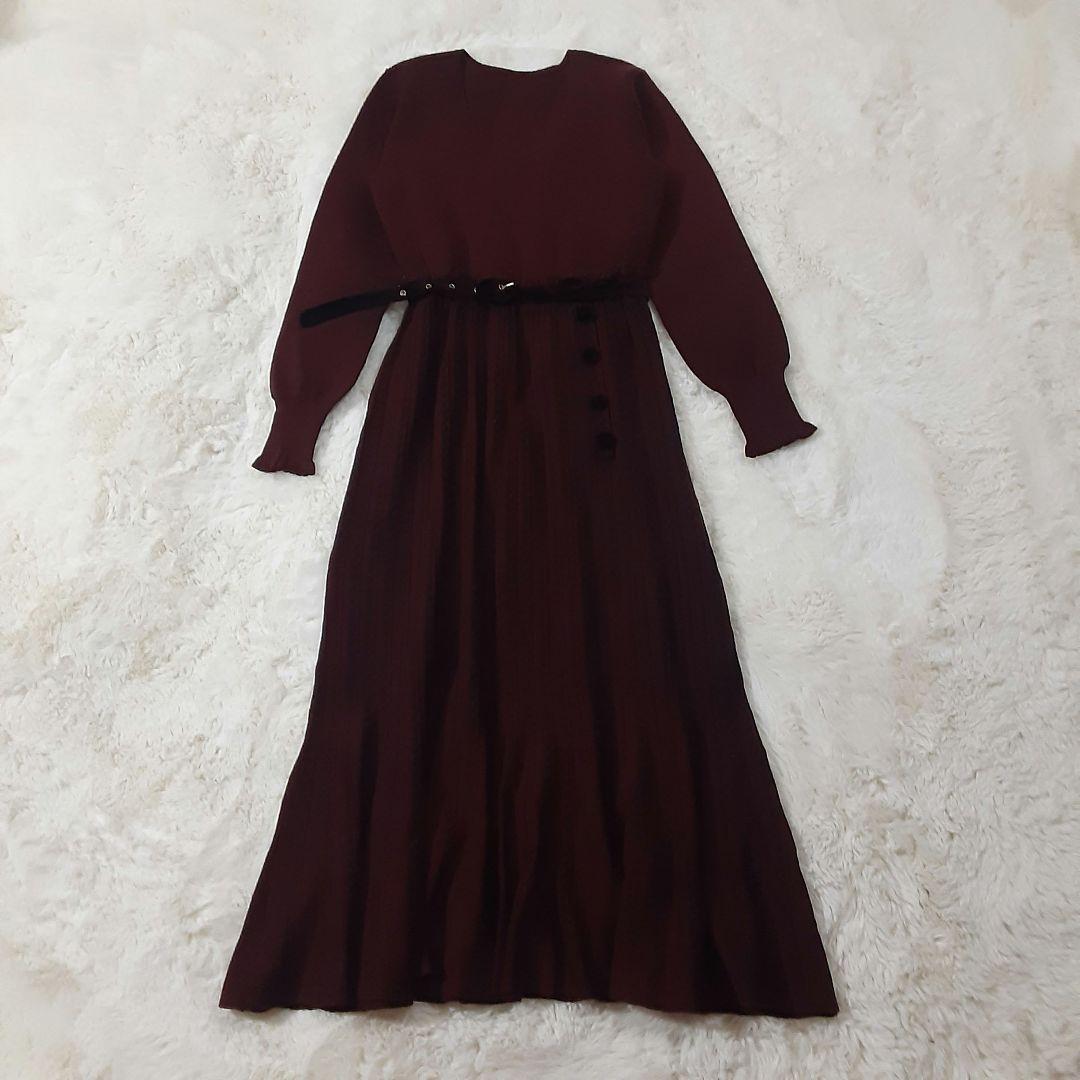 グレースコンチネンタル　マーメイドニットロングワンピース　バーガンディ×黒　美品