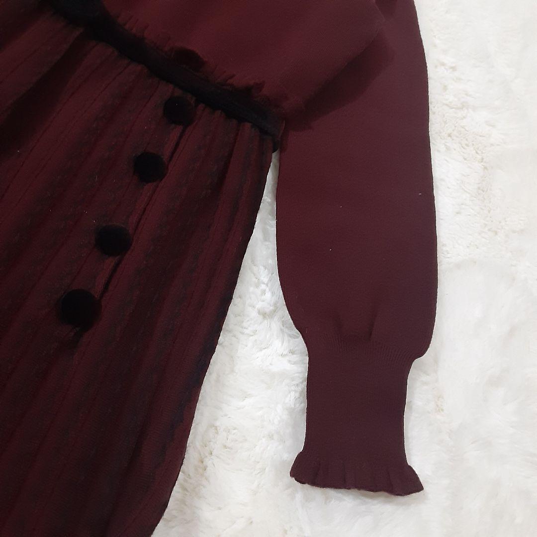 グレースコンチネンタル　マーメイドニットロングワンピース　バーガンディ×黒　美品