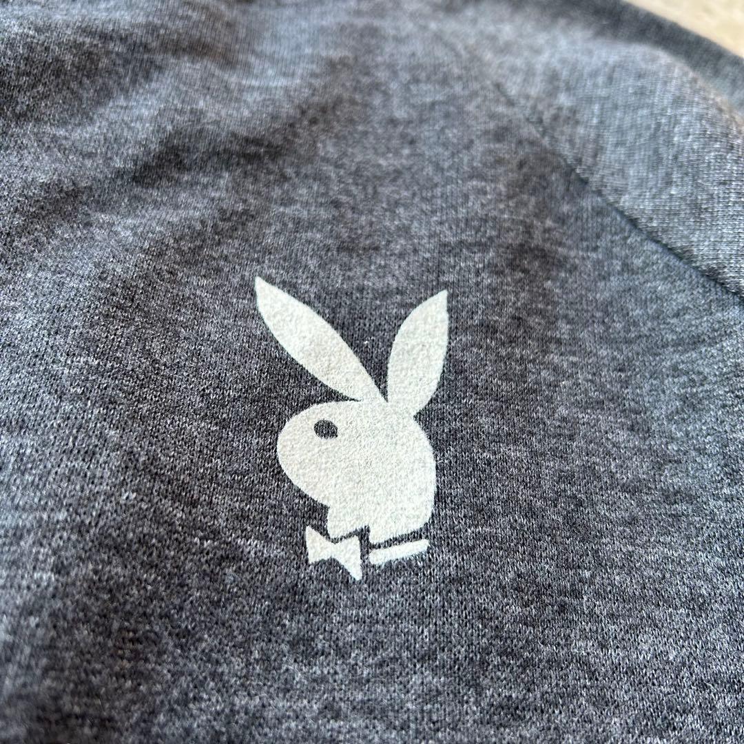 70s- プレイボーイ スウェット USA製 L チャコールグレー フロッキー