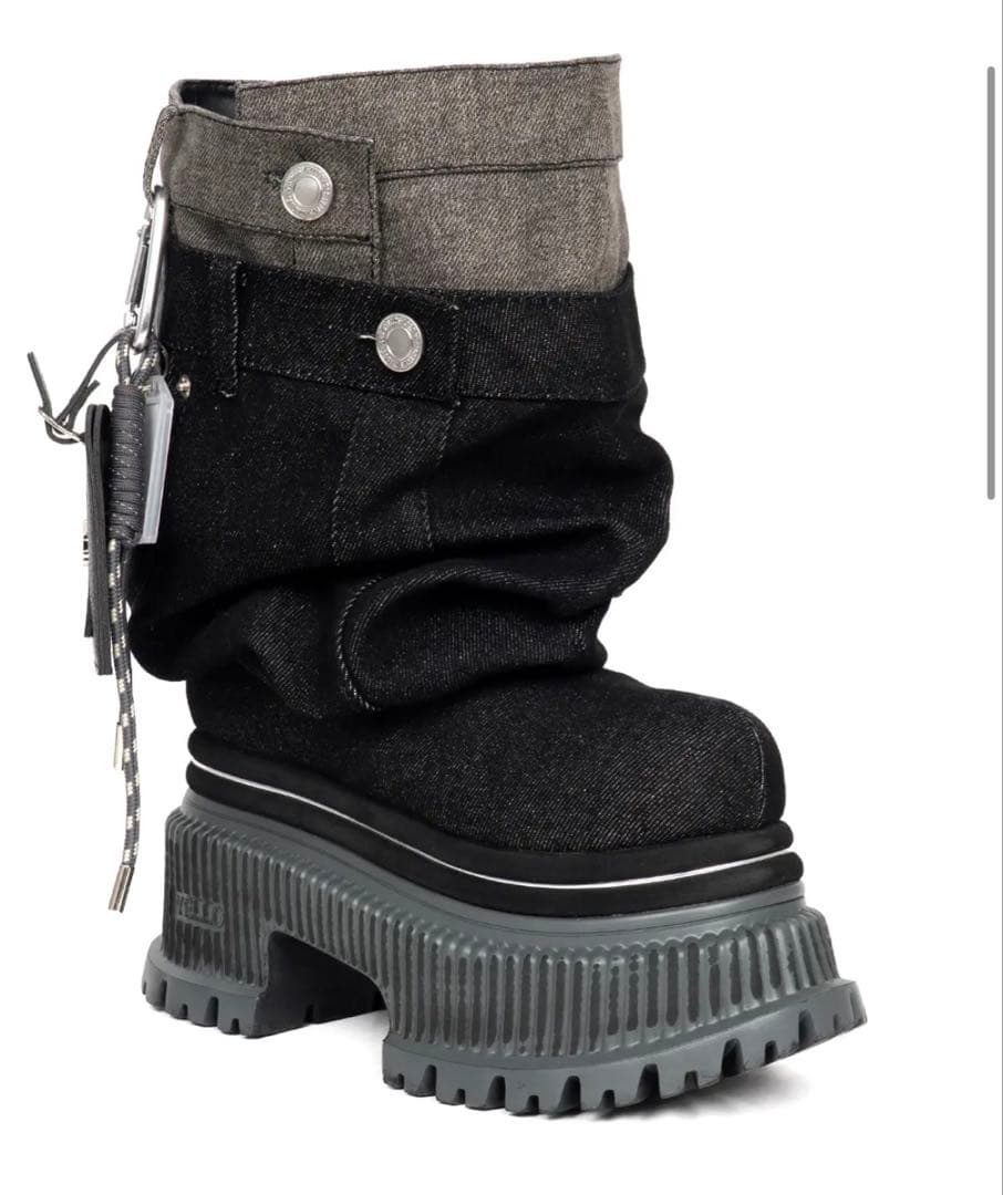 a*o様 YELLO SHOES 厚底デニムブーツ ブラック/グレー　Sサイズ