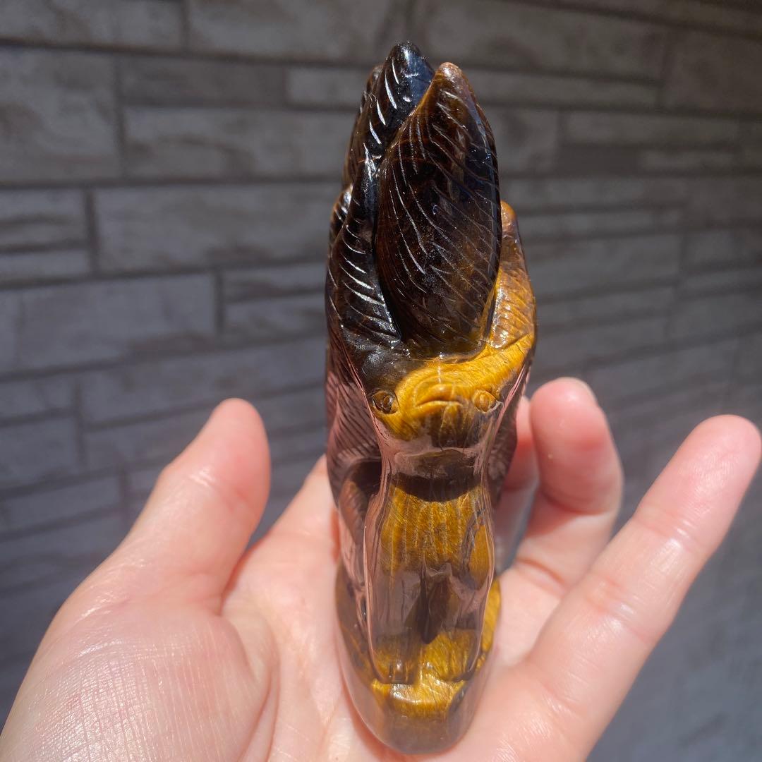 九尾の狐 タイガーアイ 彫り物 置物