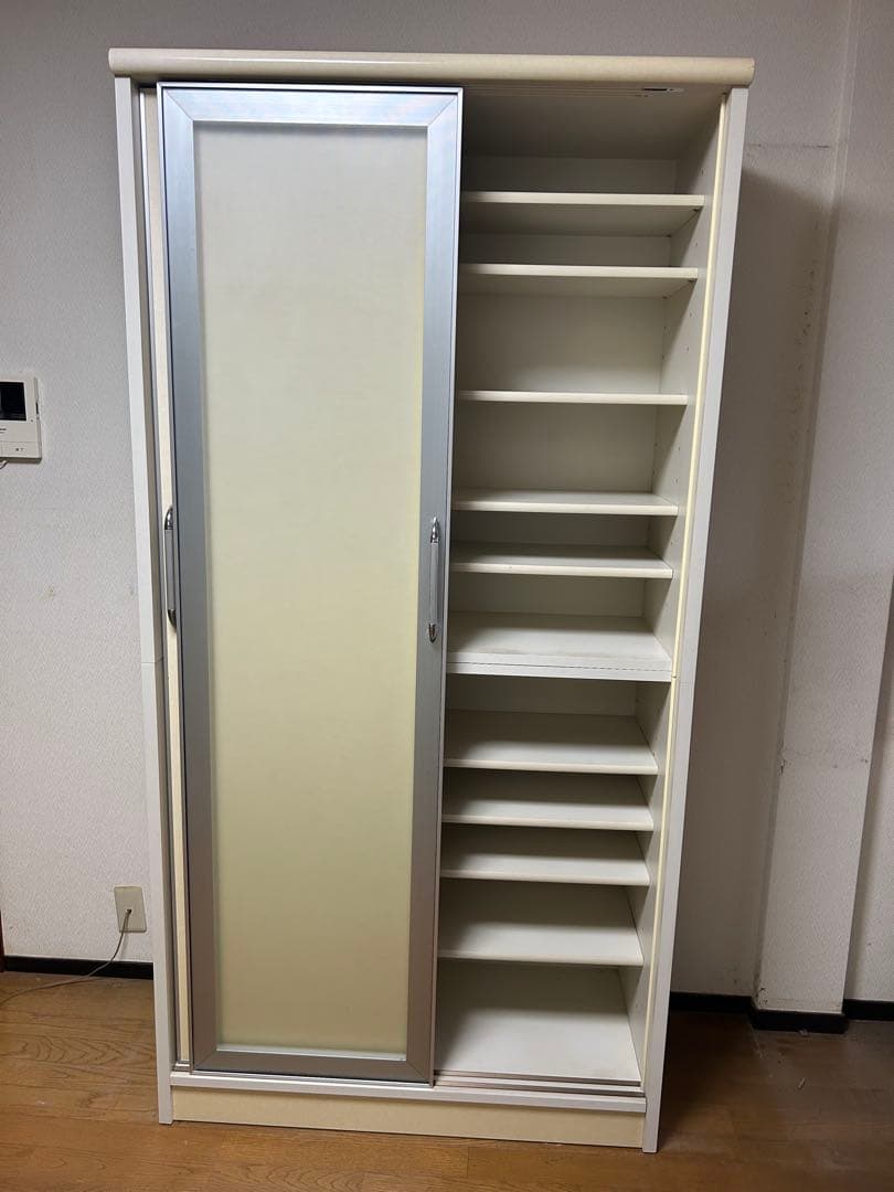 スライド式食器棚 ベージュ ホワイト