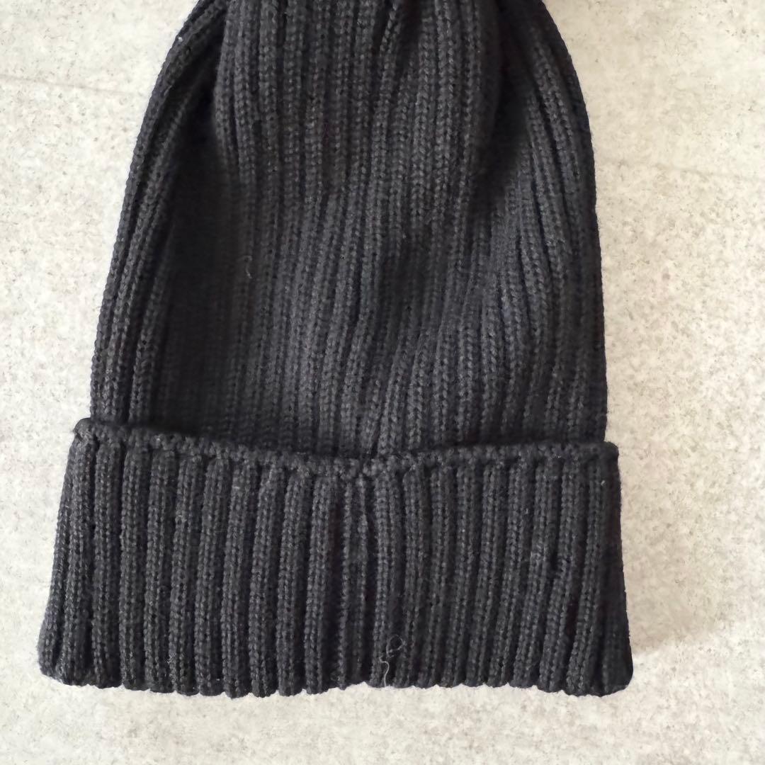 モンクレール　ボンボンニット　ニット帽　ビーニー　ロゴワッペン　黒　L