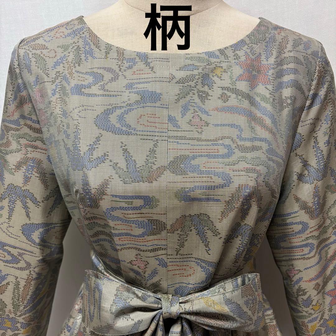 着物リメイクワンピース　大島紬　花柄　ロング　ふんわりギャザー　L ゆったり