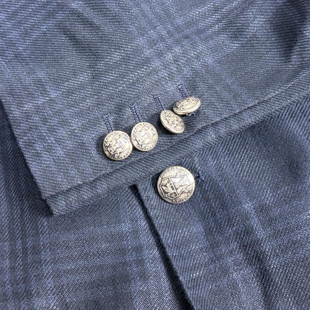 J7220美品 ブルネロクチネリ ウールリネンシルクチェック柄ジャケット 紺50