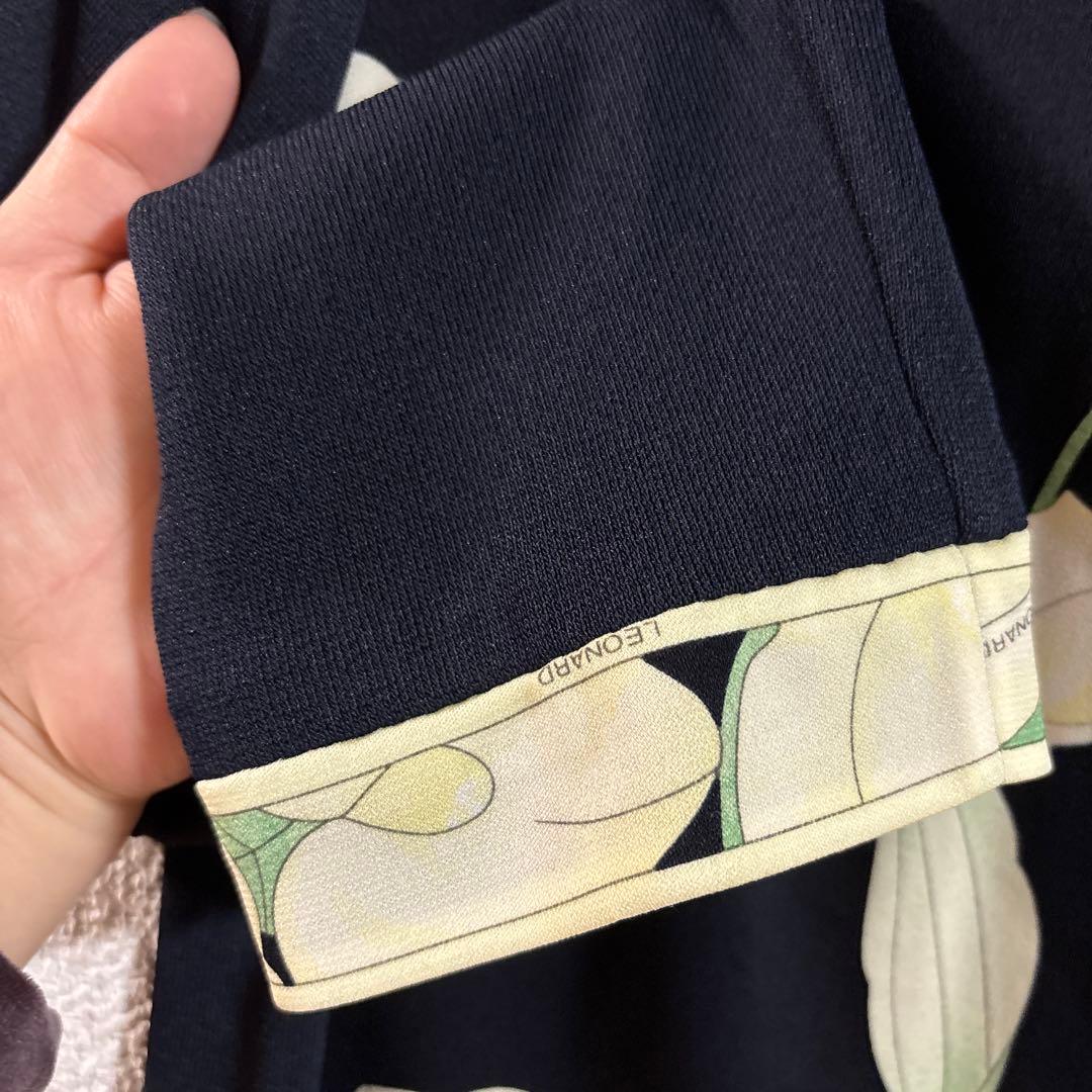 LEONARD 花柄 長袖カーディガン 黒