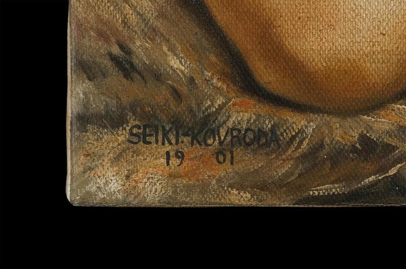 黒田清輝　油彩　肉筆『裸体婦人像』表と裏サイン　鑑定証　F6号　額無　b879