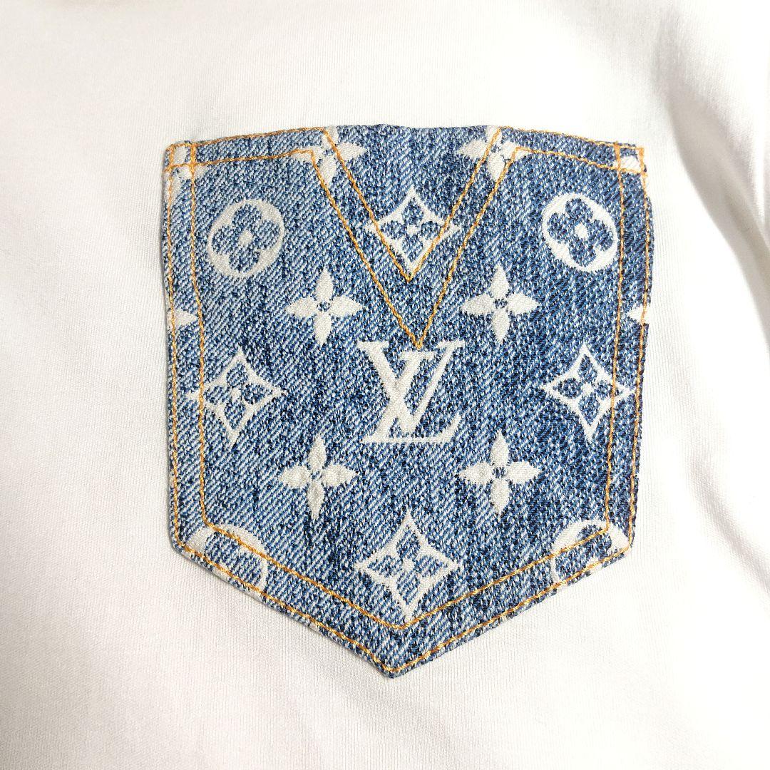 ヴィトン Tシャツ デニム モノグラム チェーン 白 XS