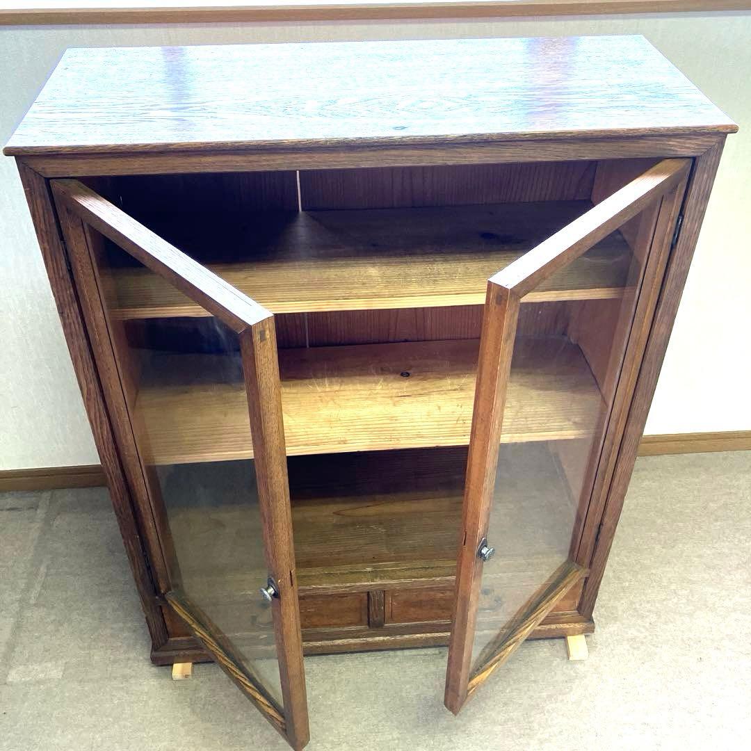 昭和レトロな引き出し付きガラス棚（飾り棚や本棚に）