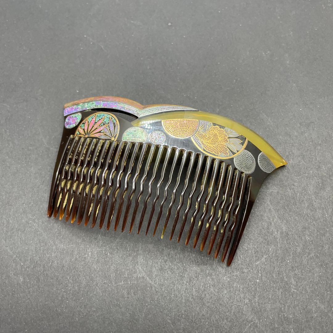 042螺旋 鼈甲製 和風デザイン コーム 専用ケース付き