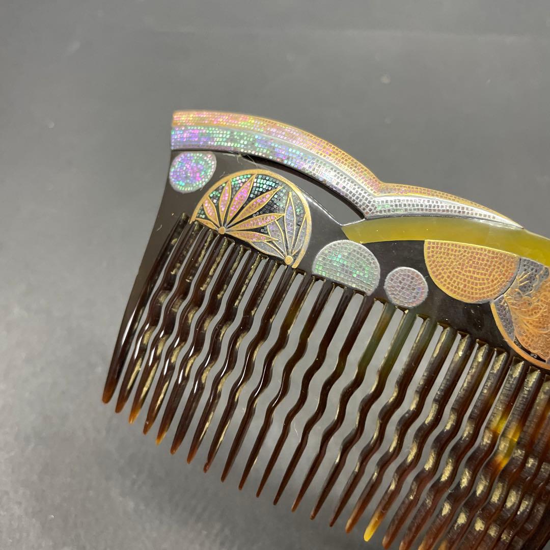 042螺旋 鼈甲製 和風デザイン コーム 専用ケース付き