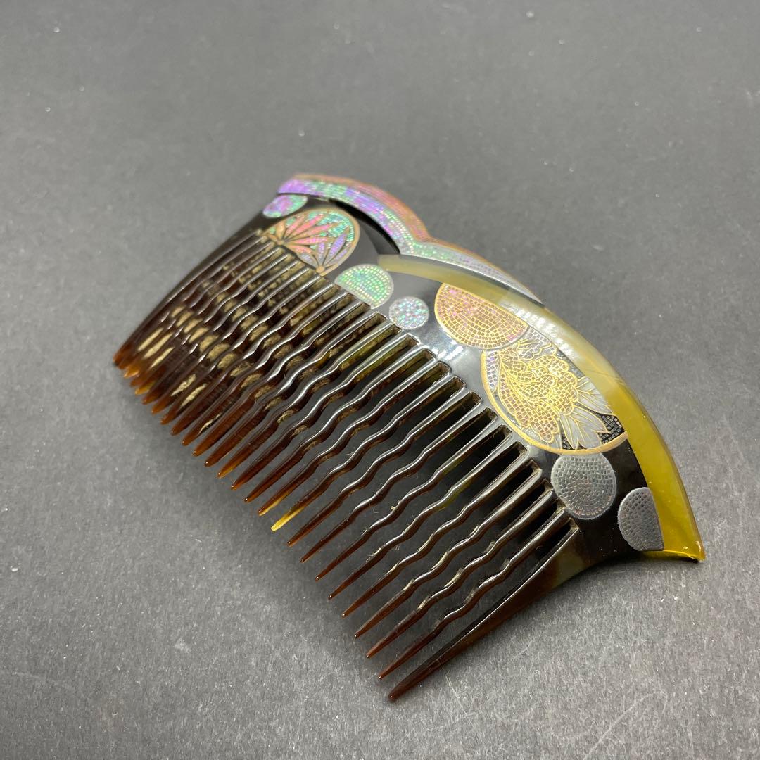 042螺旋 鼈甲製 和風デザイン コーム 専用ケース付き