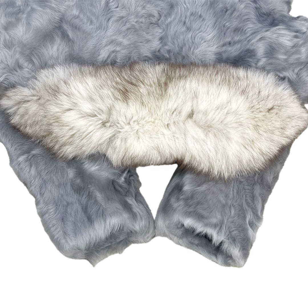 美品　希少カラー　ブルーフォックス　ラム　リアルファーコート　ブルーグレー