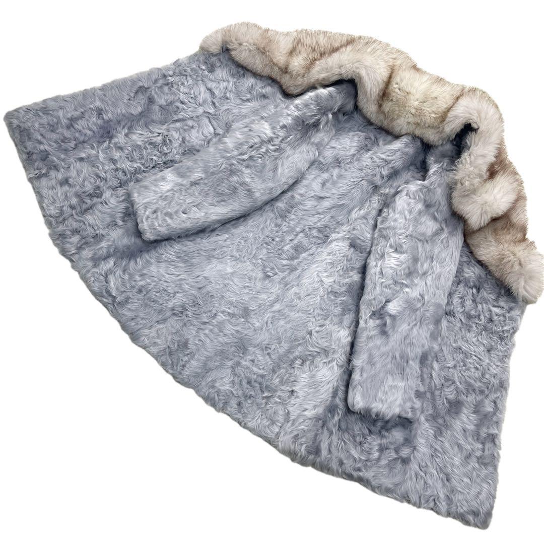 美品　希少カラー　ブルーフォックス　ラム　リアルファーコート　ブルーグレー