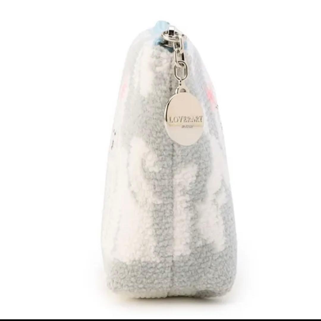 新品 フェイラー ラブラリー モフモフワンチャン ハンカチ 舟形ポーチS グレー