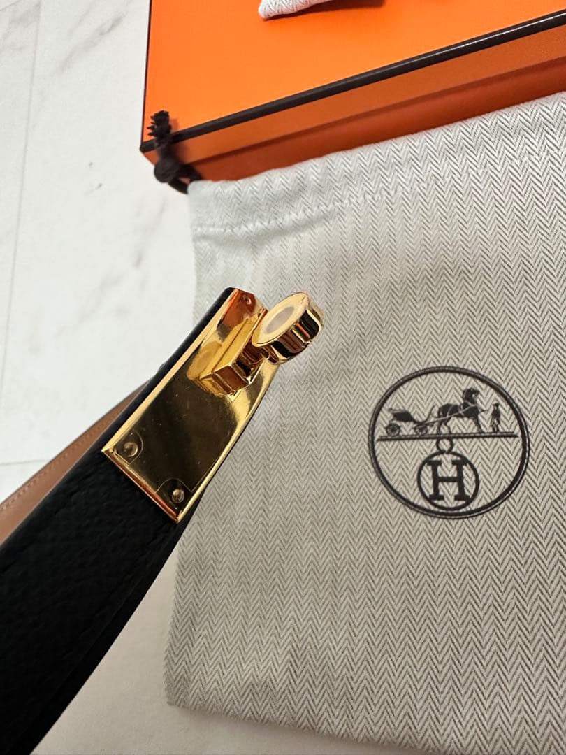 HERMES ケリーベルト ノワール　YG K刻印