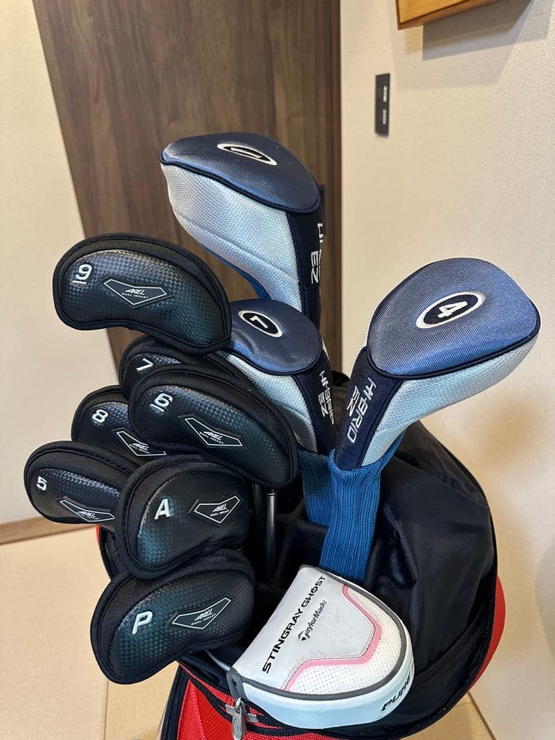 komekko　H-BRID レッドキャディバッグ+ゴルフセット