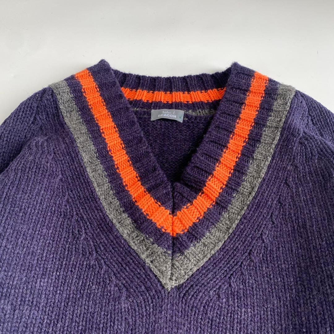 kolor BEACON ネイビー パープル Vネックニット ウール100%